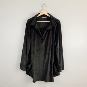 Soft Surroundings Womens Black Long Sleeve Tunic Top Shirt Velour Plush 1X XL